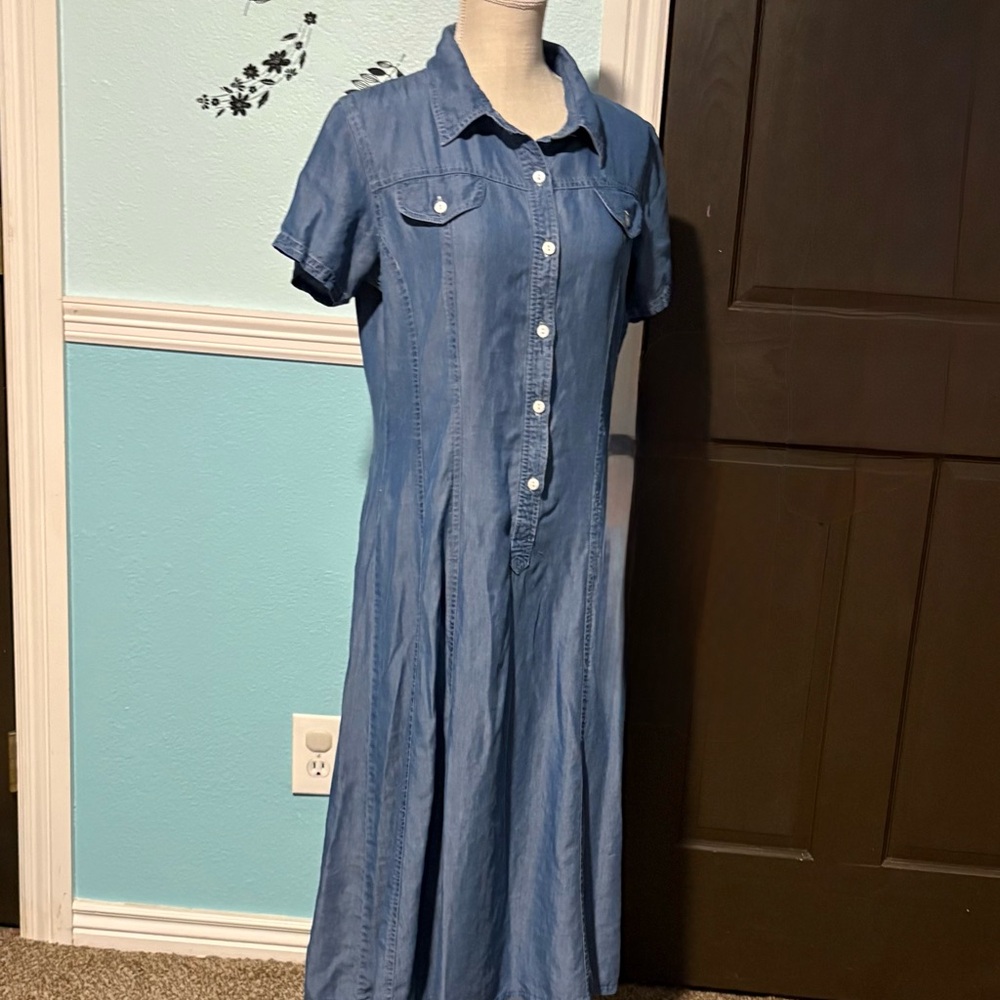 Blue Denim Button-Front Shirt Dress